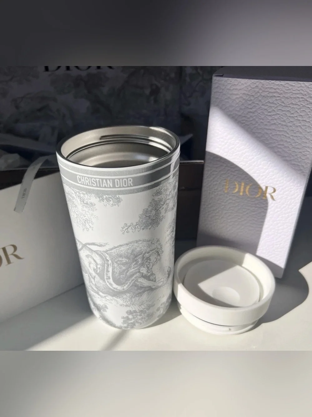 Dior Tumbler 400ml Toile DeJouy Jungle Animal White + Gray Bag - SEALED